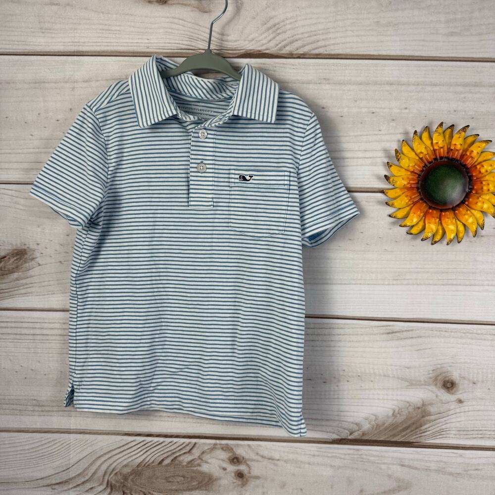 Vineyard Vines Edgartown‎ Polo Shirt Blue White Stripe Whale Logo Size 6 Kids
